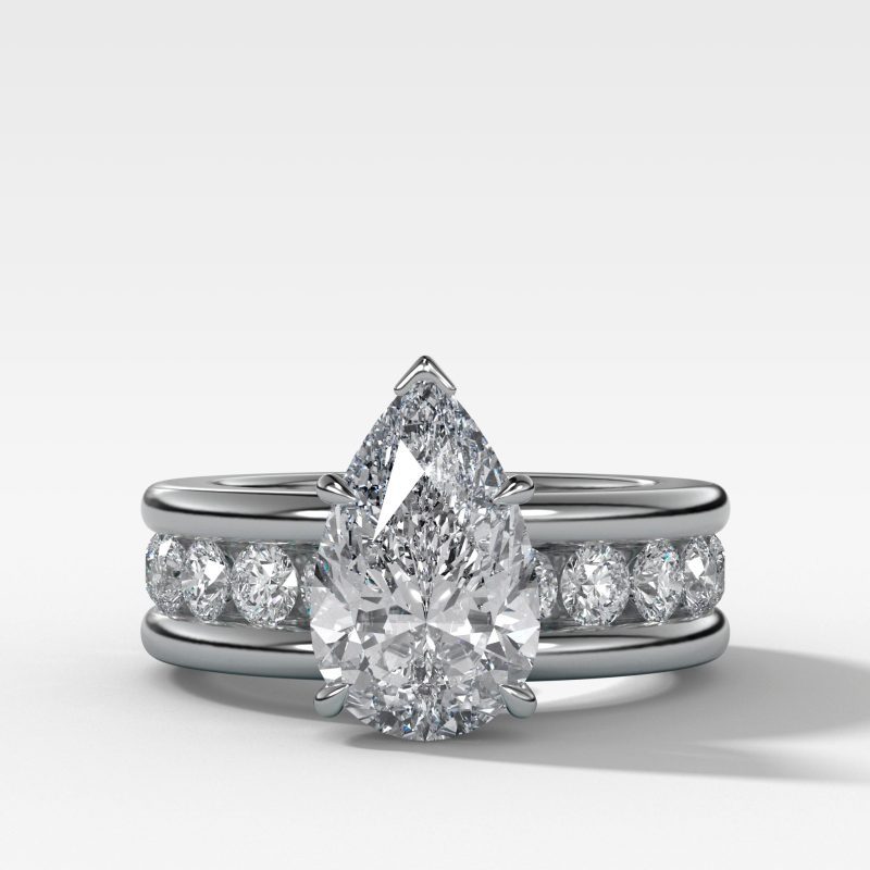 1503. PetiteChannelSetSolitaireEngagementRings 3mmrounds Pearwhite