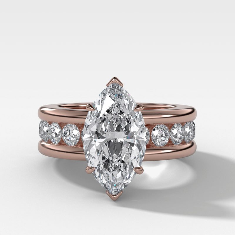 1505. PetiteChannelSetSolitaireEngagementRings 3mmrounds Marquiserose