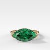 East West Half Bezel Solitaire Engagement Ring With Green Emerald Marquise Cut by Good Stone in Yellow Gold